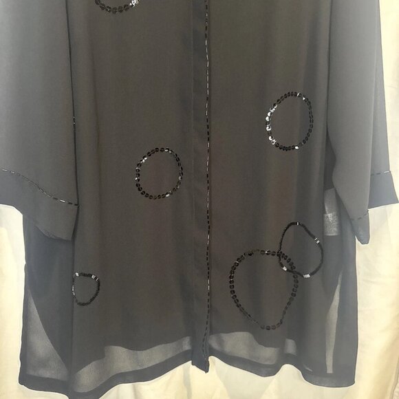 Ulla Popken Black Sequin Sheer 3/4 Sleeve Button Up Tunic Blouse Top Sz 16/18 - Picture 3 of 12